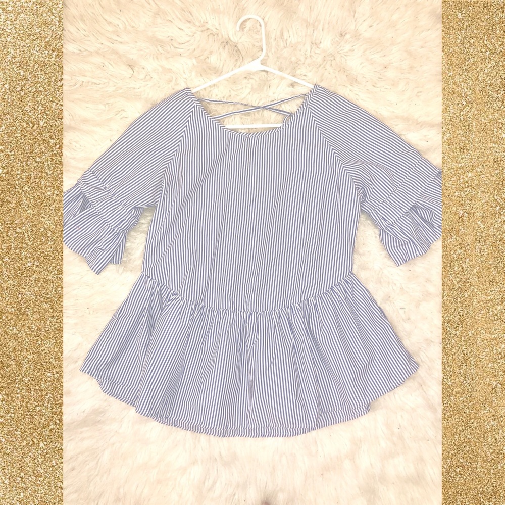 Style Envy Blue/White Striped Ruffle Blouse⚓️✨🌊